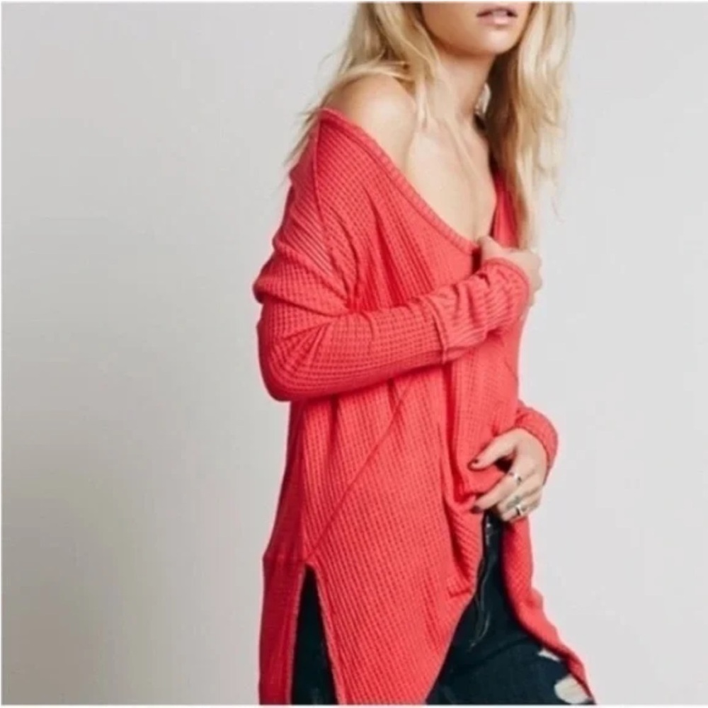 Free People Drippy Thermal Sunset Waffle Knit Tunic Size M